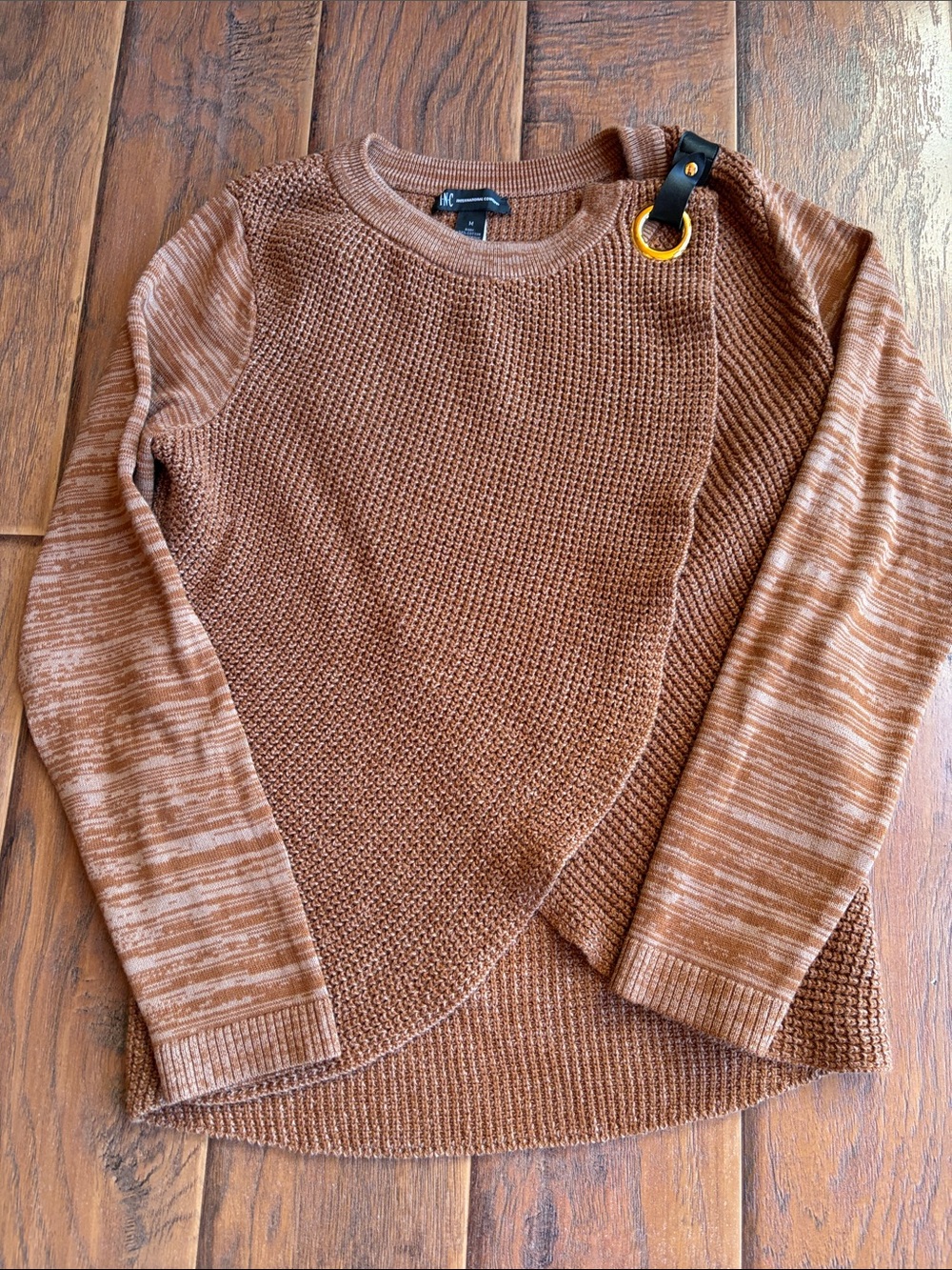 INC International Concepts Brown Crewneck Sweater with Ring Accent